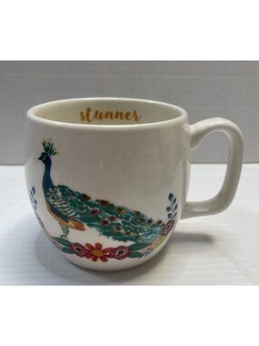Opal House Colorful Peacock Coffee Tea Mug Cup Stunner on Inside Stoneware - EUC